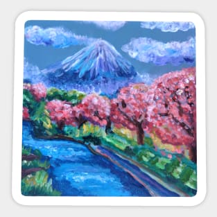 Japanese Cherry Blossom Mountain Sticker